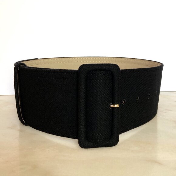 ROCHAS PARIS BLACK WOOL CASHMERE WIDE WAIST BELT 40 IT - Picture 1 of 7